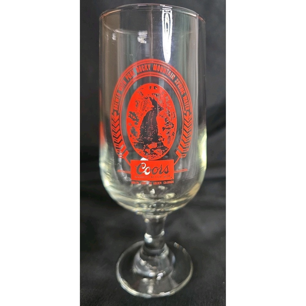 Vintage Coors Stemmed Beer Glass With A Red Mountain Spring Logo